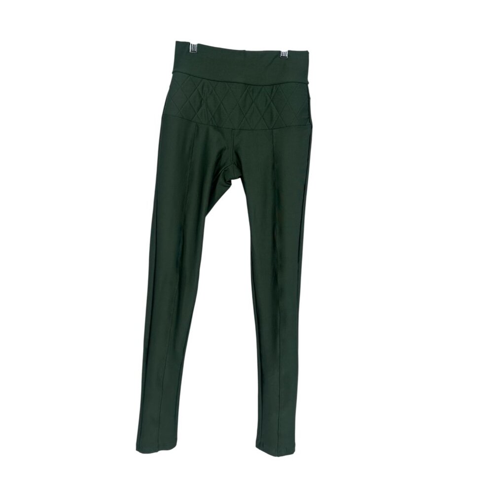 🌿 Olive Green High Rise Ponte Leggings Quilted Waist XS 🌿